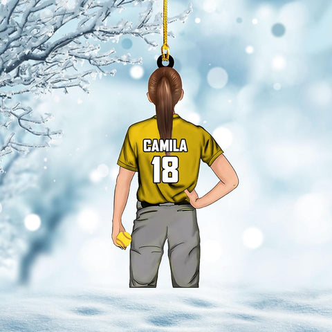 Artparel Personalized Softball Ornament Christmas Tree Decoration Custom Softball Christmas Ornament 2D Shape Flat Softball Lover Gifts Beginner Softball Players Ornament Gift (Softball 6)