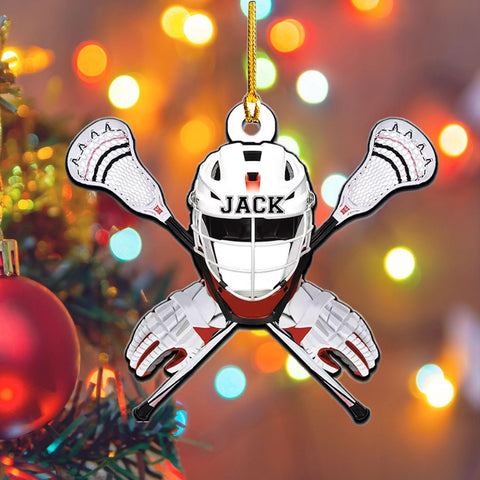 HomeDesign Personalized Lacrosse Ornament, Lacrosse Amor Shape Flat Ornament, Lacrosse Helmet Ornaments, Gifts for Lacrosse Lovers, Lacrosse Players, Lacrosse Christmas Ornament (LA 13)