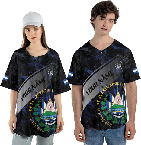 Personalized Name El Salvador Baseball Jersey Shirt El Salvador Flag Shirt Men Salvadorans Pride Jersey El Salvadoreña Tshirt
