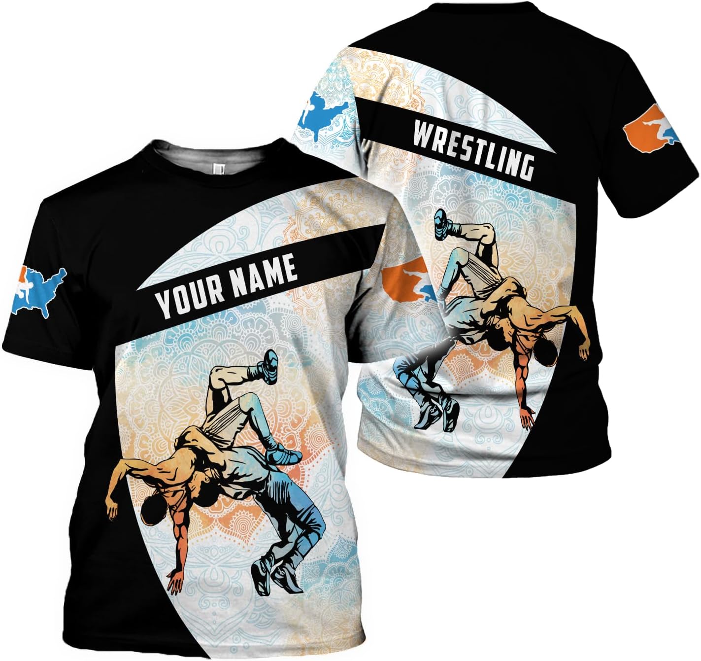 MAPrints Personalized Name Wrestling Shirt 3D All Over Print, Wrestle T-Shirt, Funny Free Hug Wrestling T-Shirt for Men S-5XL