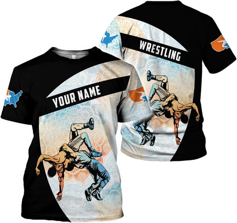 MAPrints Personalized Name Wrestling Shirt 3D All Over Print, Wrestle T-Shirt, Funny Free Hug Wrestling T-Shirt for Men S-5XL