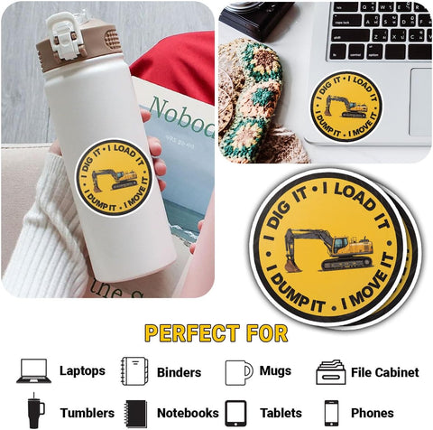 (3PCS) I Dig It I Load It I Dump It I Move It Sticker, Funny Excavator Operator Construction Vinyl Decal Waterproof for Hard Hat, Toolbox, Truck, Laptop, Water Bottle 3 Inch