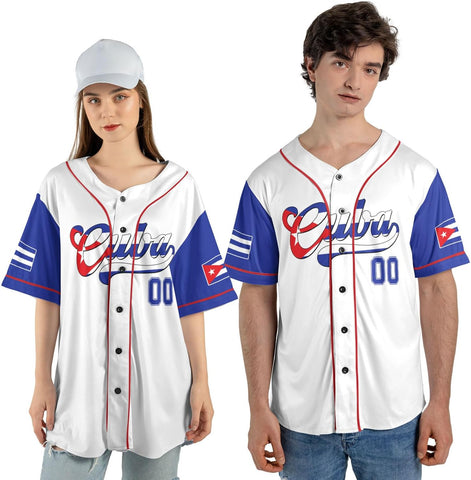 AOVL Personalized Cuba Baseball Jersey Shirt Cuba Flag Jersey Cuban Jersey for Men and Women Jersey Cuban Cuba Flag Shirt