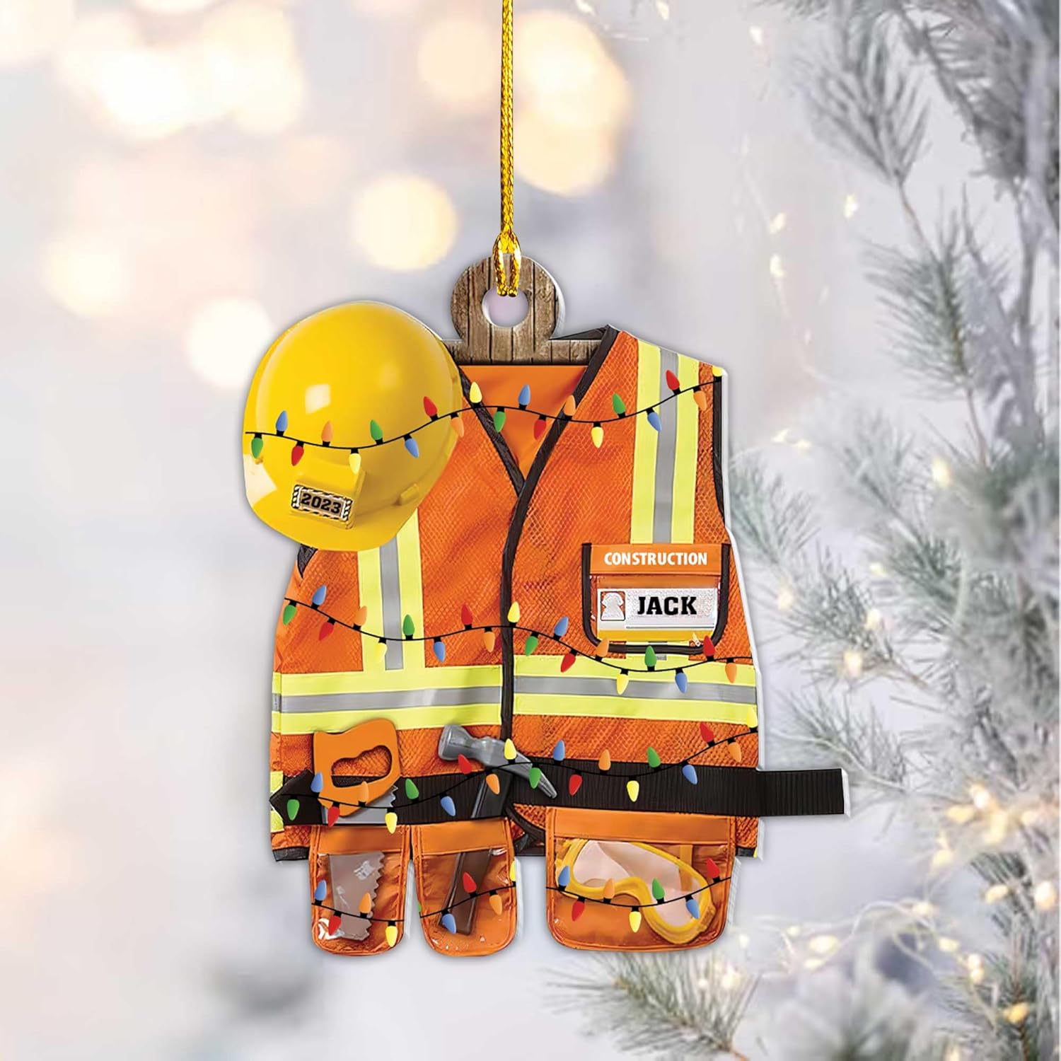 Riveprints Personalized Construction Worker Christmas Ornament, Personalized Ornament Excavator Christmas Tree Ornament, Contractor Tools Rope Trucks Traffic Zone Ornaments for Christmas Tree (ON201)