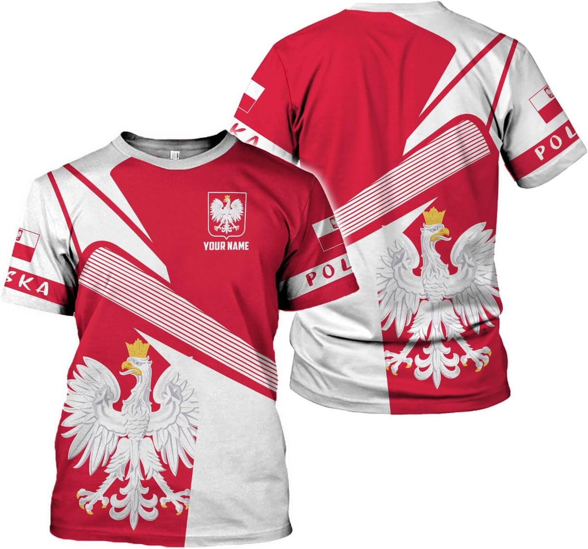 MoonArt Personalized Name Poland Shirt 3D, Poland Pride Shirts, Retro-Feel Polish Eagle Polska Unisex T-Shirt Polish Eagle