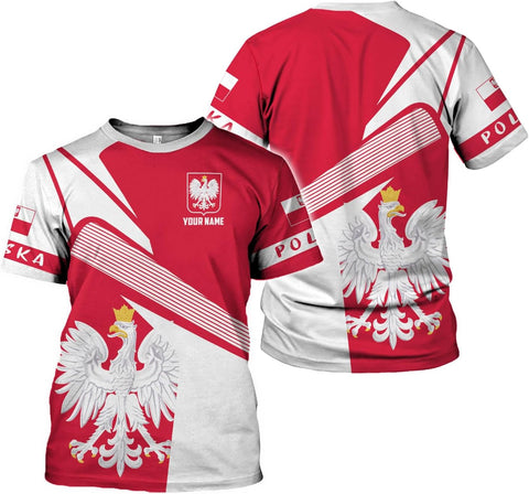 MoonArt Personalized Name Poland Shirt 3D, Poland Pride Shirts, Retro-Feel Polish Eagle Polska Unisex T-Shirt Polish Eagle