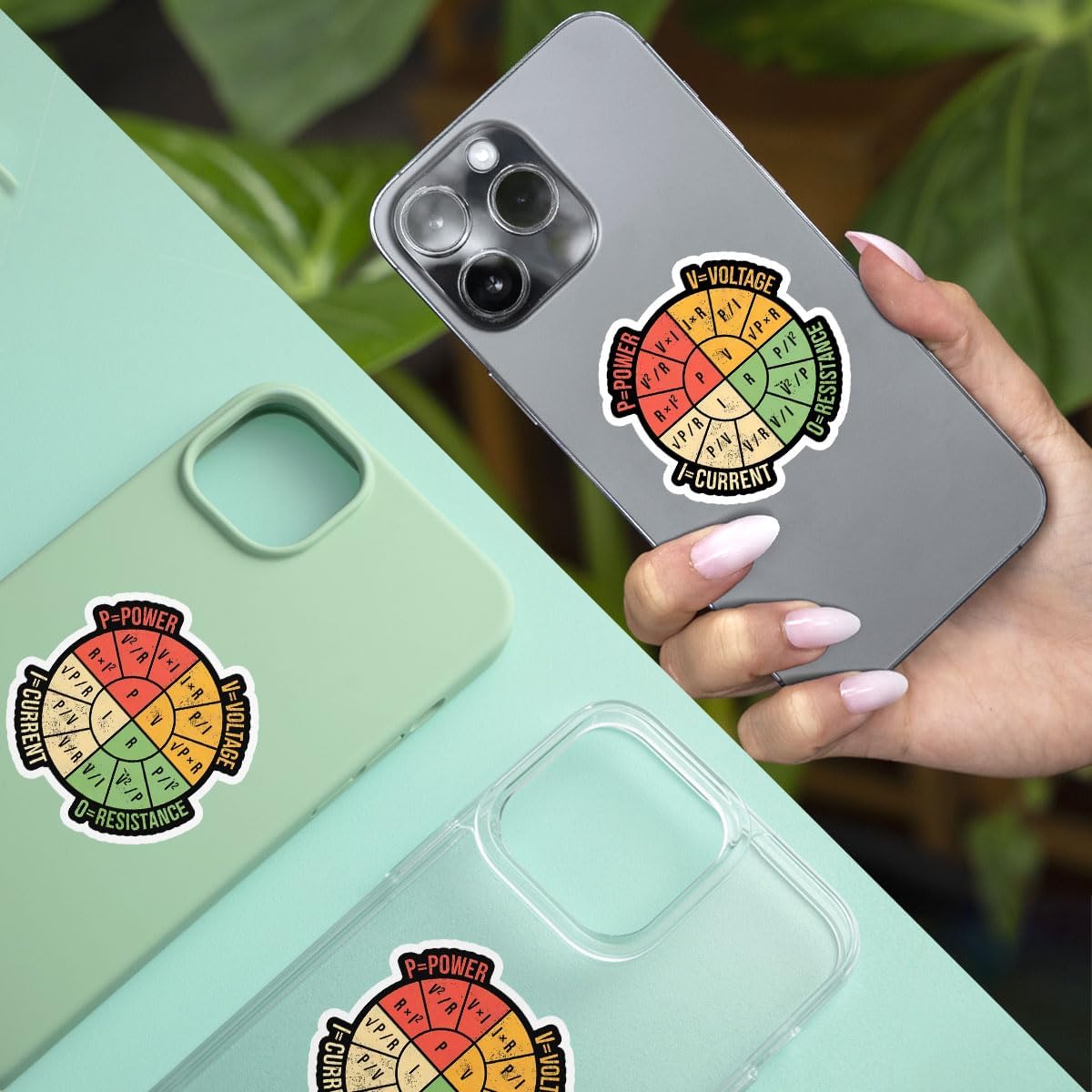 3 Pcs Ohms Law Wheel Stickers; Ohm's Law Pie Chart Physics Stickers Electricity Explained Science Teacher Sticker for Water Bottle Tumbler Phone Case Laptop 3"x3"
