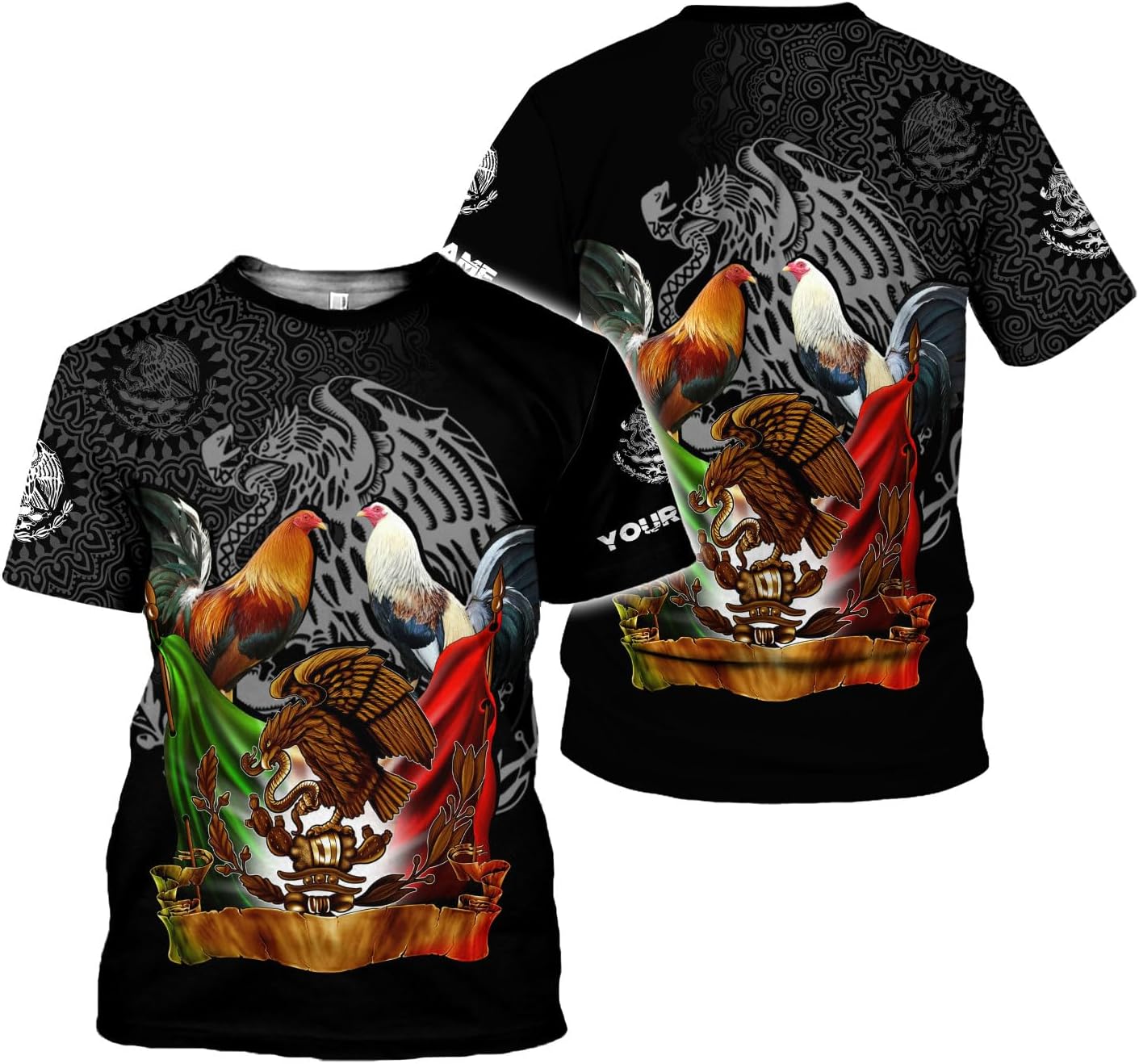 MoonArt Personalized Name Mexican Shirts for Men, Rooster Mexico Shirts for Men, Mexico Shirt Eagle Flag Mexican Eagle
