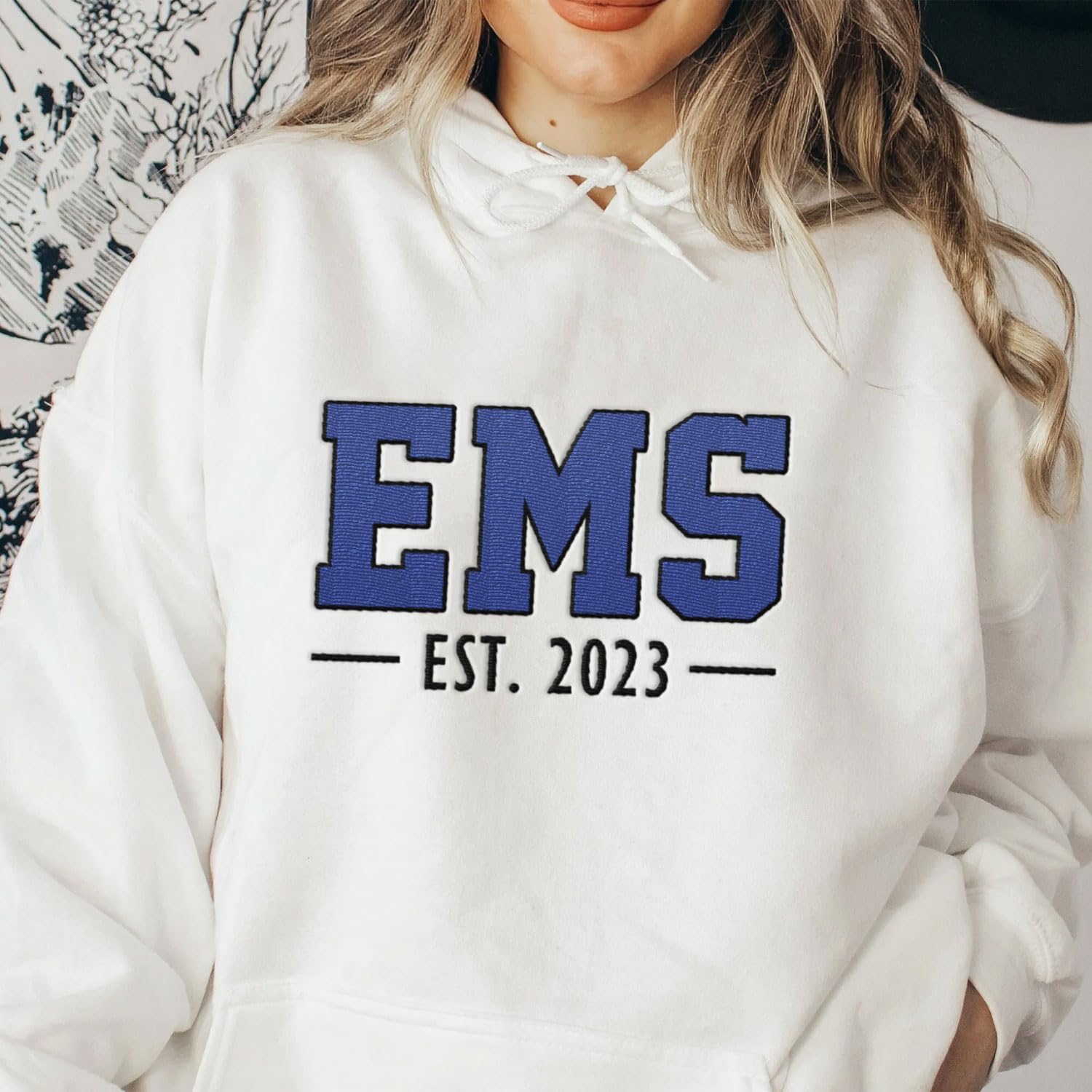 Personalized EMT EMS Paramedic Thin White Line Embroidered Sweatshirt, EMT Student, EMT Future, Medical Worker (Cotton, SS142), Small-5X-Large