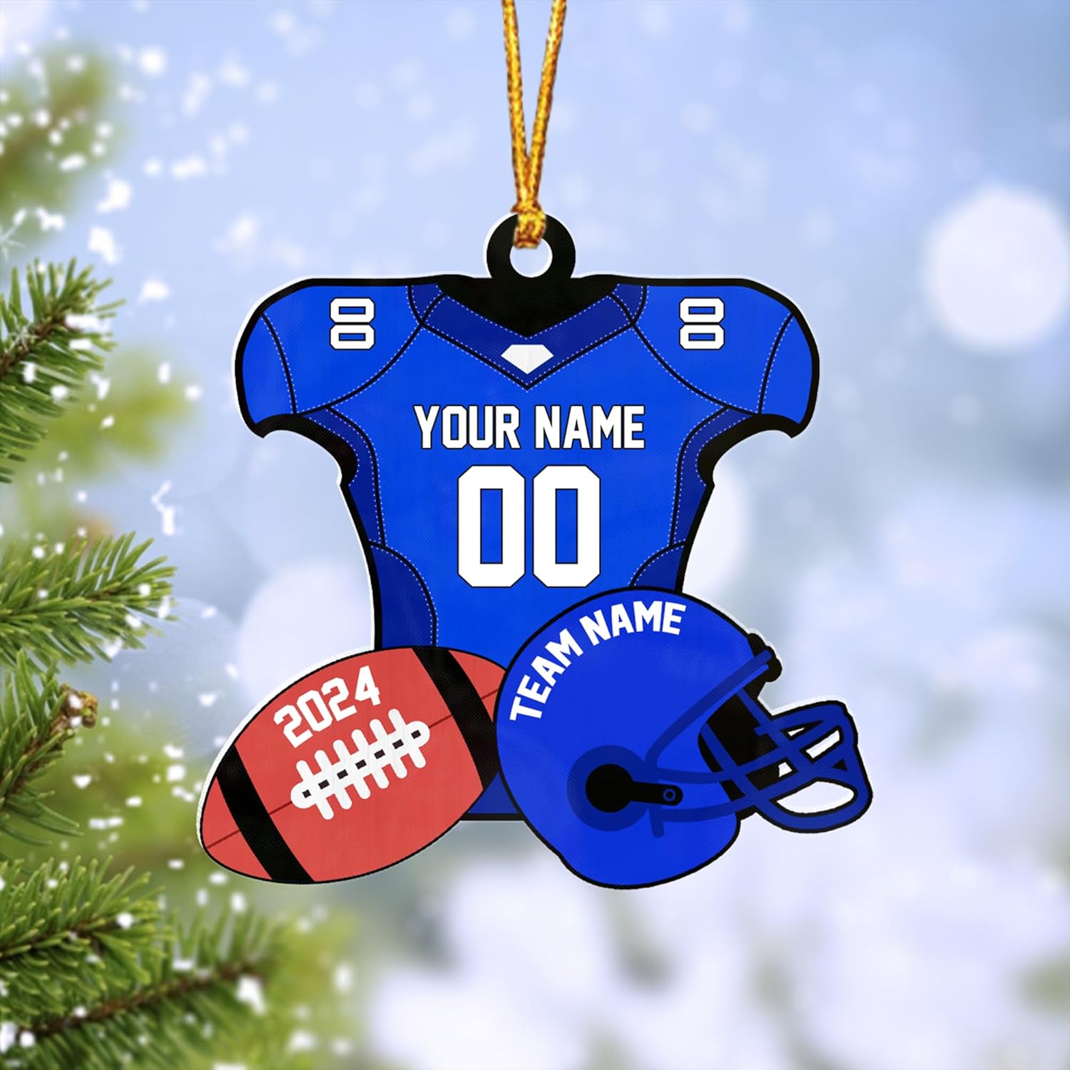 AOVL Personalized Football Ornament Customized Football Christmas Ornaments Football Ornament Christmas Hanging Décor Gift for Football Fans Football Gifts for Football (HFB1)