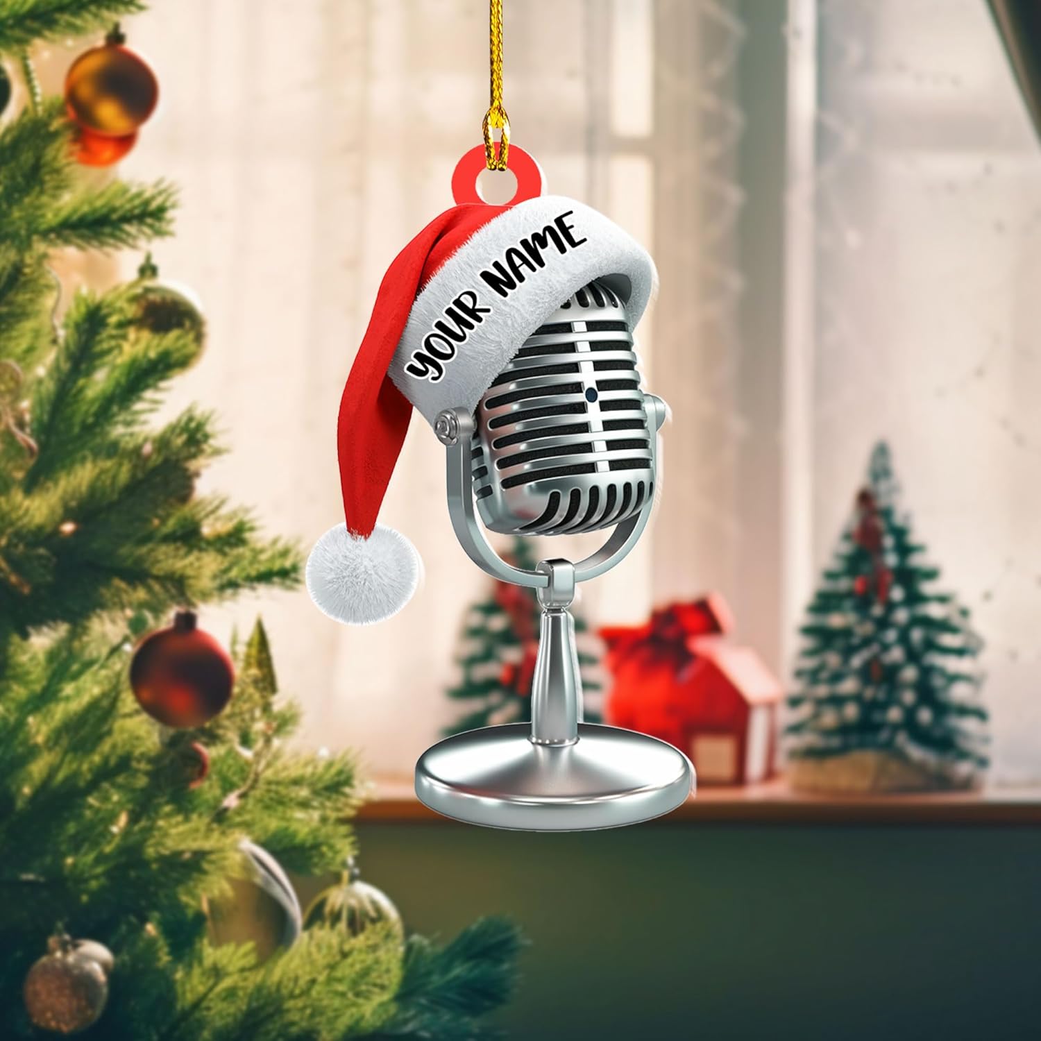 Personalized Microphone Ornament 2024 Singing Christmas Ornament Microphone Christmas Ornament Singing Ornament Concert Christmas Ornament Music Symbol Ornament (Acrylic, Style 4)