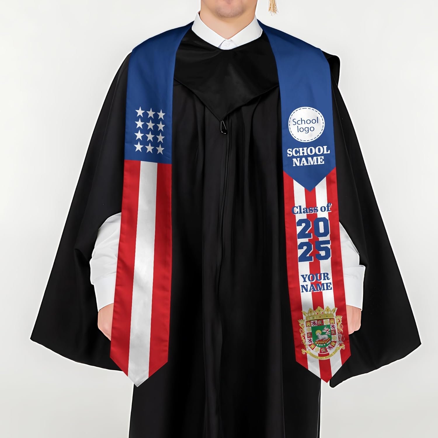 Personalized Puerto Rican Graduation Stole, Puerto Rican Graduation Sash 2025, Puerto Rico Graduation Sash