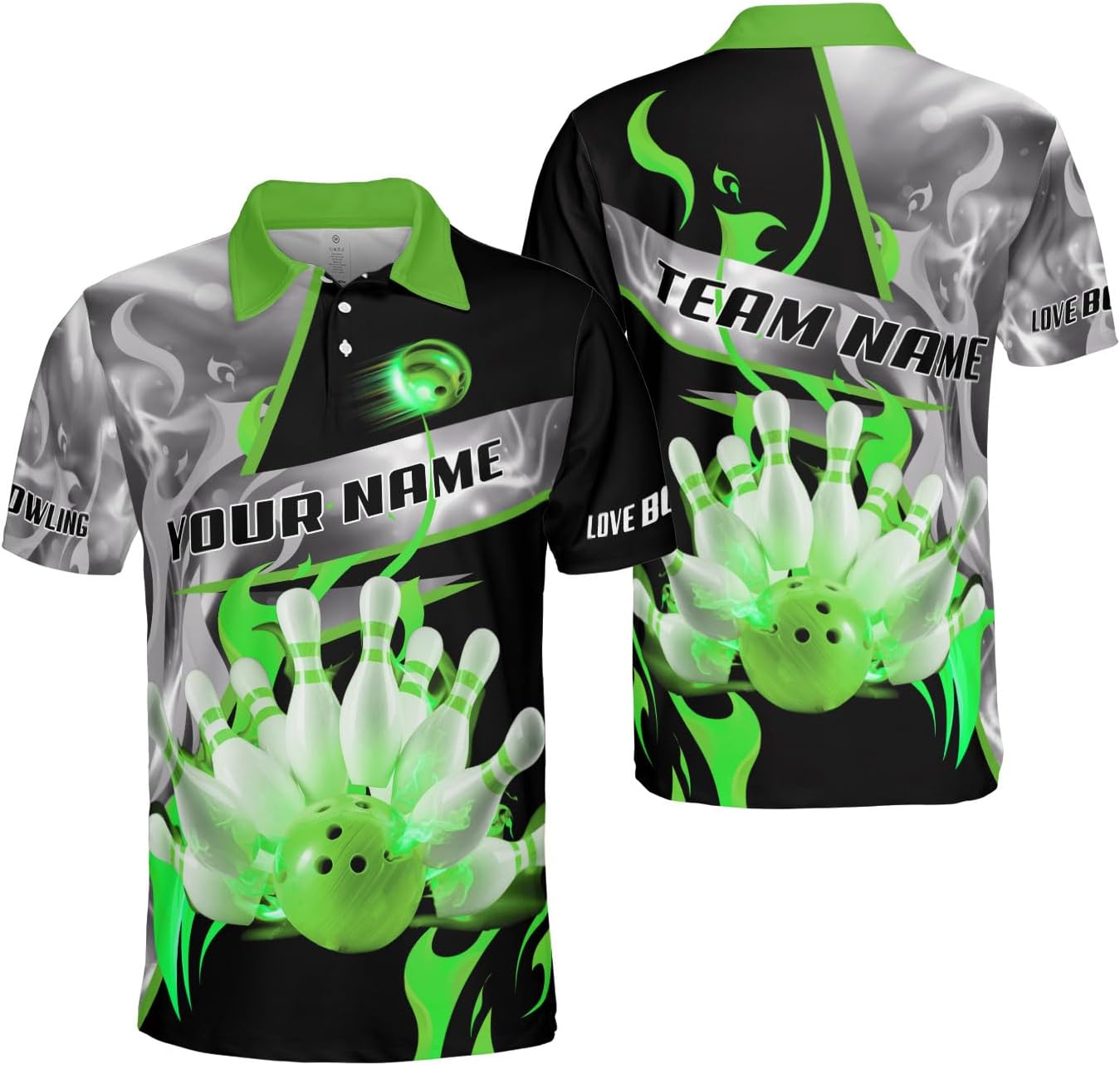 Ligthuy Personalized Name Bowling Polo Shirts 3D for Men and Women, Bowling Shirt, Bowling Shirts for Men Team Bowling Shirt