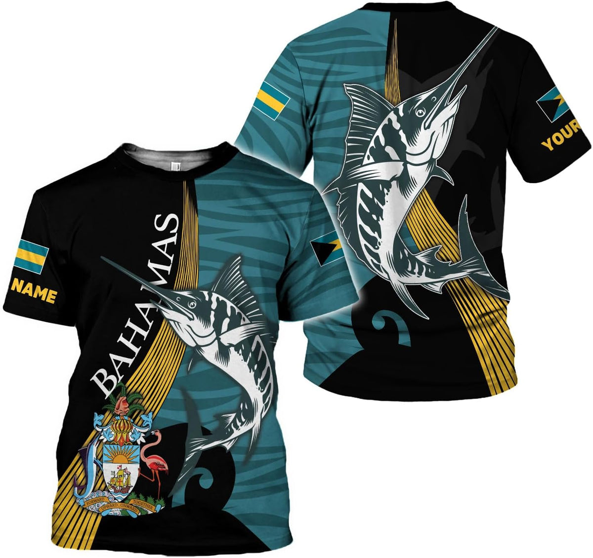 Artparel Personalized Bahamas Shirts 3D Bahamas T-Shirt Bahamas Shirts for Men Bahamas Souvenirs Shirts Bahamas Flag Shirts