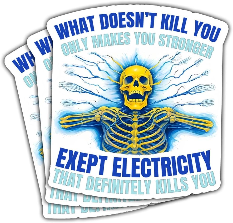 (3Pcs) What Doesn't Kill You Only Makes You Stronger Except Electricity Vinyl Sticker Decal, Electricity Kills Sticker, Electrician Sticker- Stickers For Laptop Water Bottle Phone Car Window Helmet 3"
