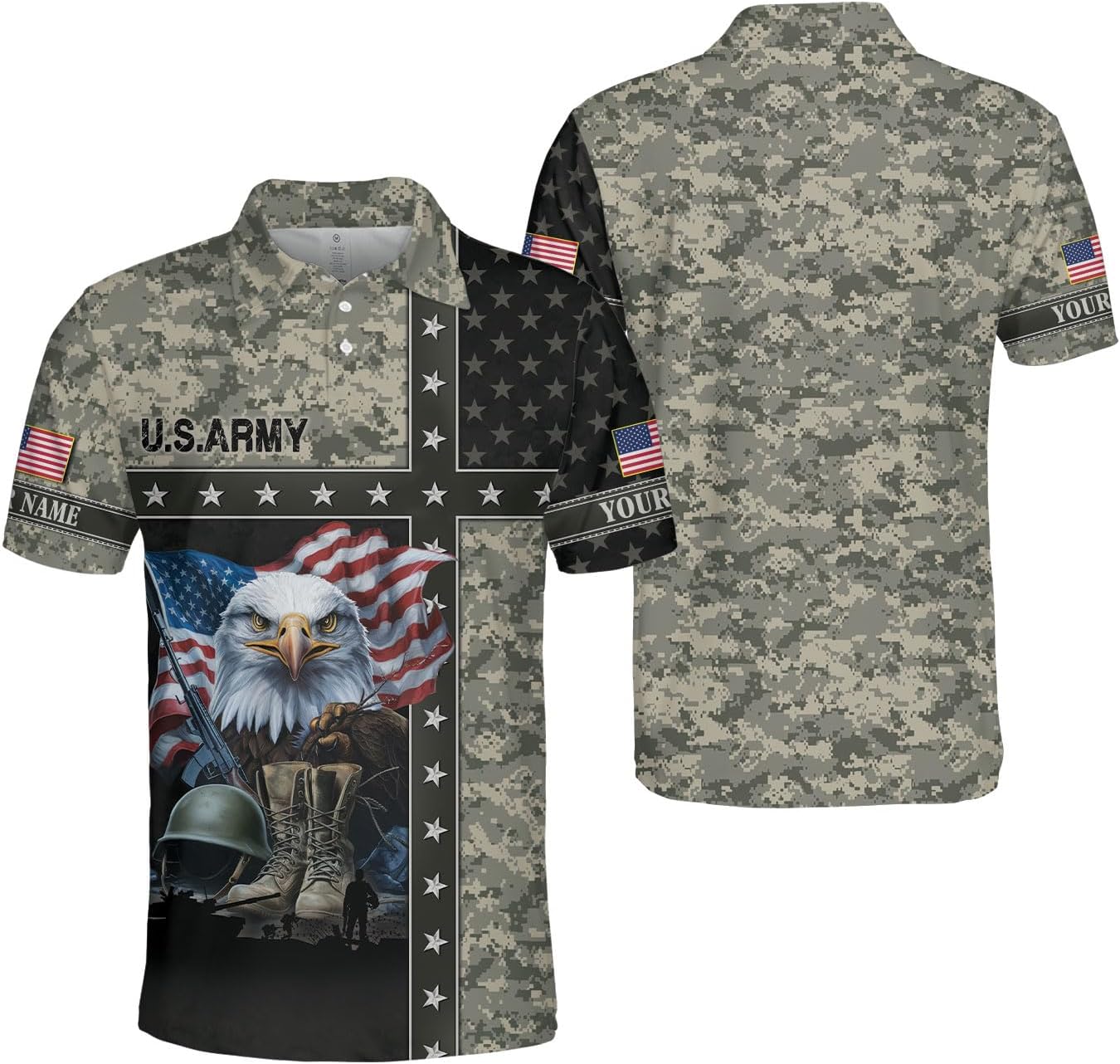 Personalized Custom Military Polo Shirts for Men, Mens Army Veteran Shirt
