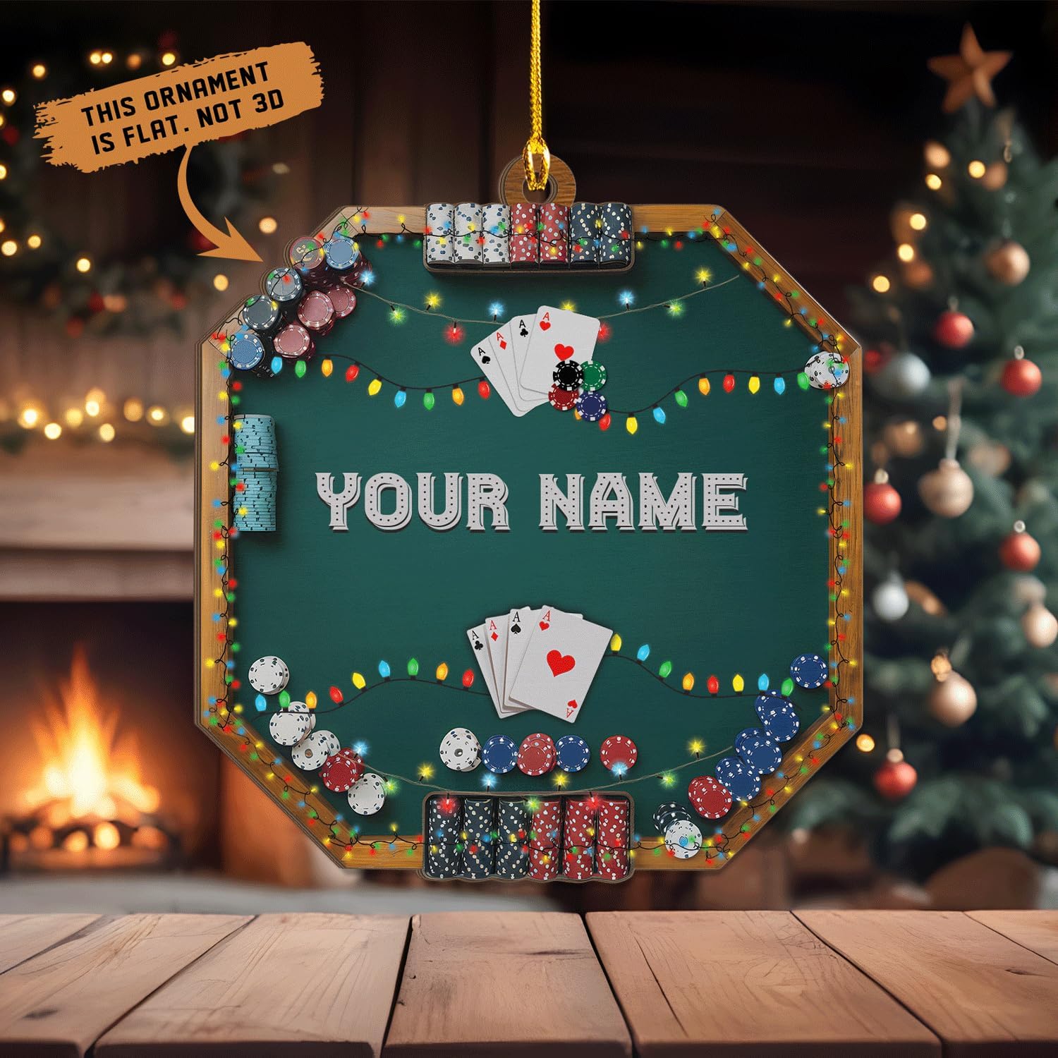 MAPrints Personalized Poker Christmas Ornament 2024, Poker Player Ornament, Sport Keepsake Present, Playing Cards Deck Wood Game Ornaments, Poker Aces Cards Chips Gambling Ornament (PK 1)