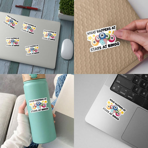 3Pcs What Happens at Bingo Stays at Bingo Sticker Funny Bingo Games Bingo Player Bingo Lover Gift Stickers What Happens at Bingo Stays at Bingo Decal for Laptop Bottle Phone Car Hard Hat 3"x3"