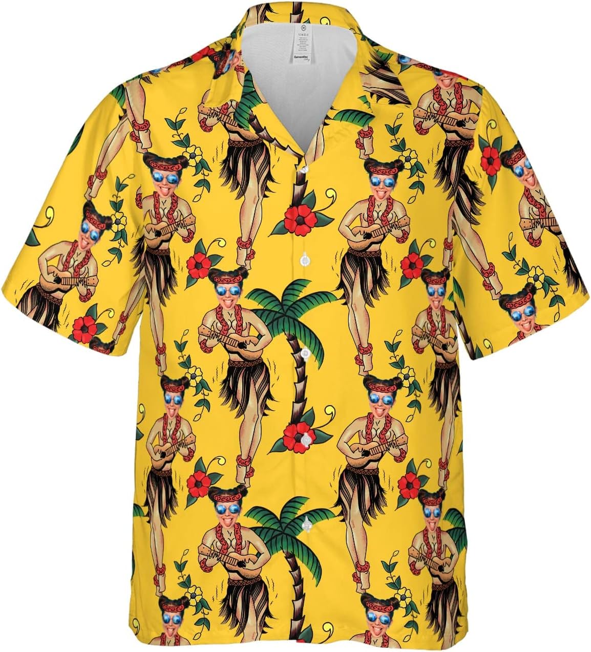 Customized Tropical Floral Hawaiian Shirt with Face for Men and Women, Wife's Husband\u2019s Photo Aloha Beach Fruit Flower Shirts