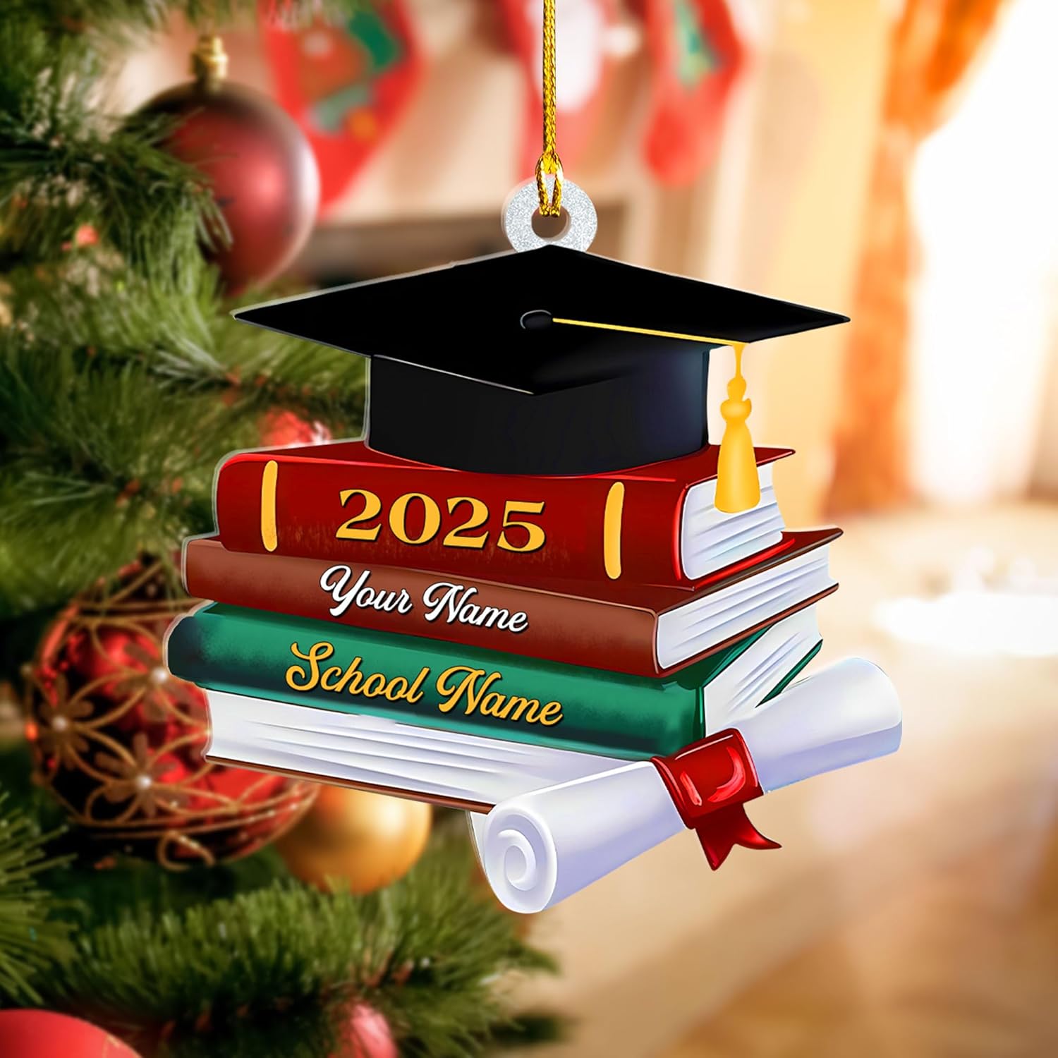 Ligthuy Personalized Graduation Ornament, Graduation Ornaments Class of 2024 2025, College Master Senior Year Christmas Ornament 2024 2025, Pine Hanging Decoration for Xmas (Graduation 7)
