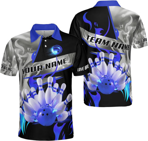 Ligthuy Personalized Name Bowling Polo Shirts 3D for Men and Women, Bowling Shirt, Bowling Shirts for Men Team Bowling Shirt
