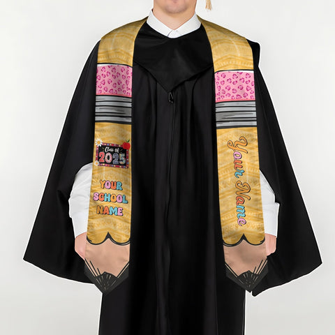 Pretyprints Personalized Class Of 2025 Teacher Graduation Stole Custom Teacher Pencil Graduation Sash Gift College Graduation