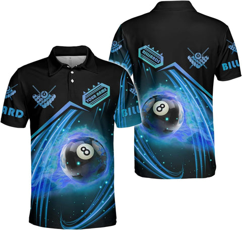 Riveprints Personalized 8 Ball Polo Shirt, Billiard Shirt Custom Billiard Player 3D Print Shirts for Men Women Teams Pool
