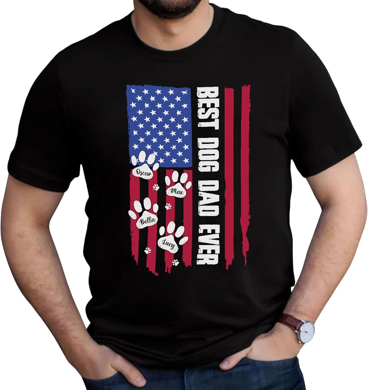 Personalized Dog Dad Shirts for Men, Best Dog Dad Ever Tshirt Gifts Fathers Day, Custom Funny Dogfather T-Shirt (TS15)