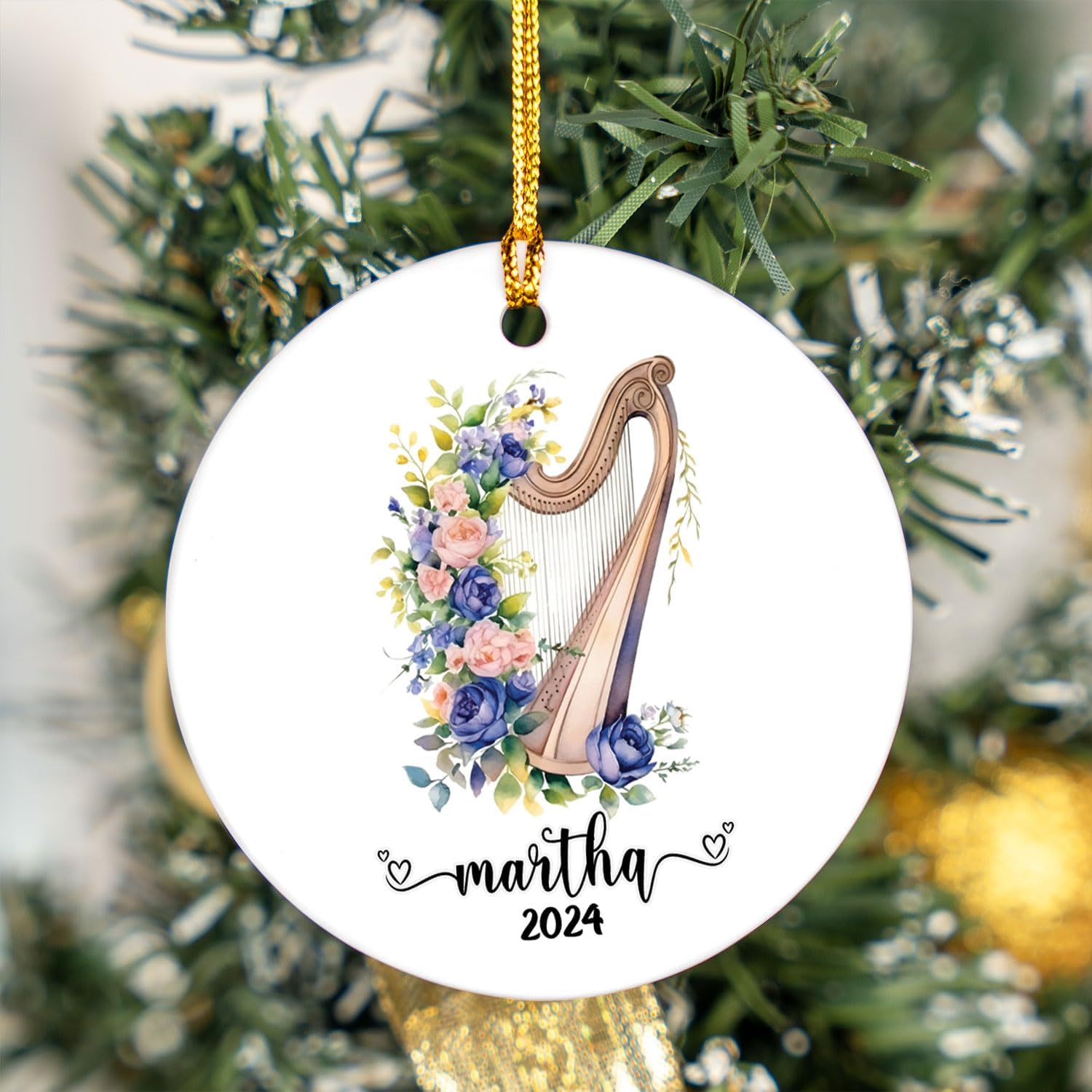 MAPrints Personalized Harp Ceramic Christmas Ornament 2023, Ornament Gift for Harp Player, Harpist Musical Ornament, Christmas Music Student Gifts, Musician Xmas Keepsake Present (Harp 3)