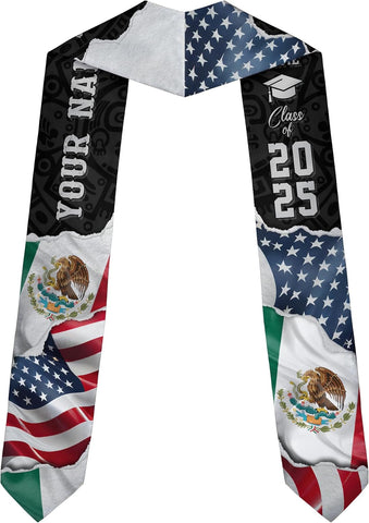 Custom Mexican Graduation Sash, Mexico Graduation Stole Customize Photo, Mexican American Flag Graduation Sash 2025