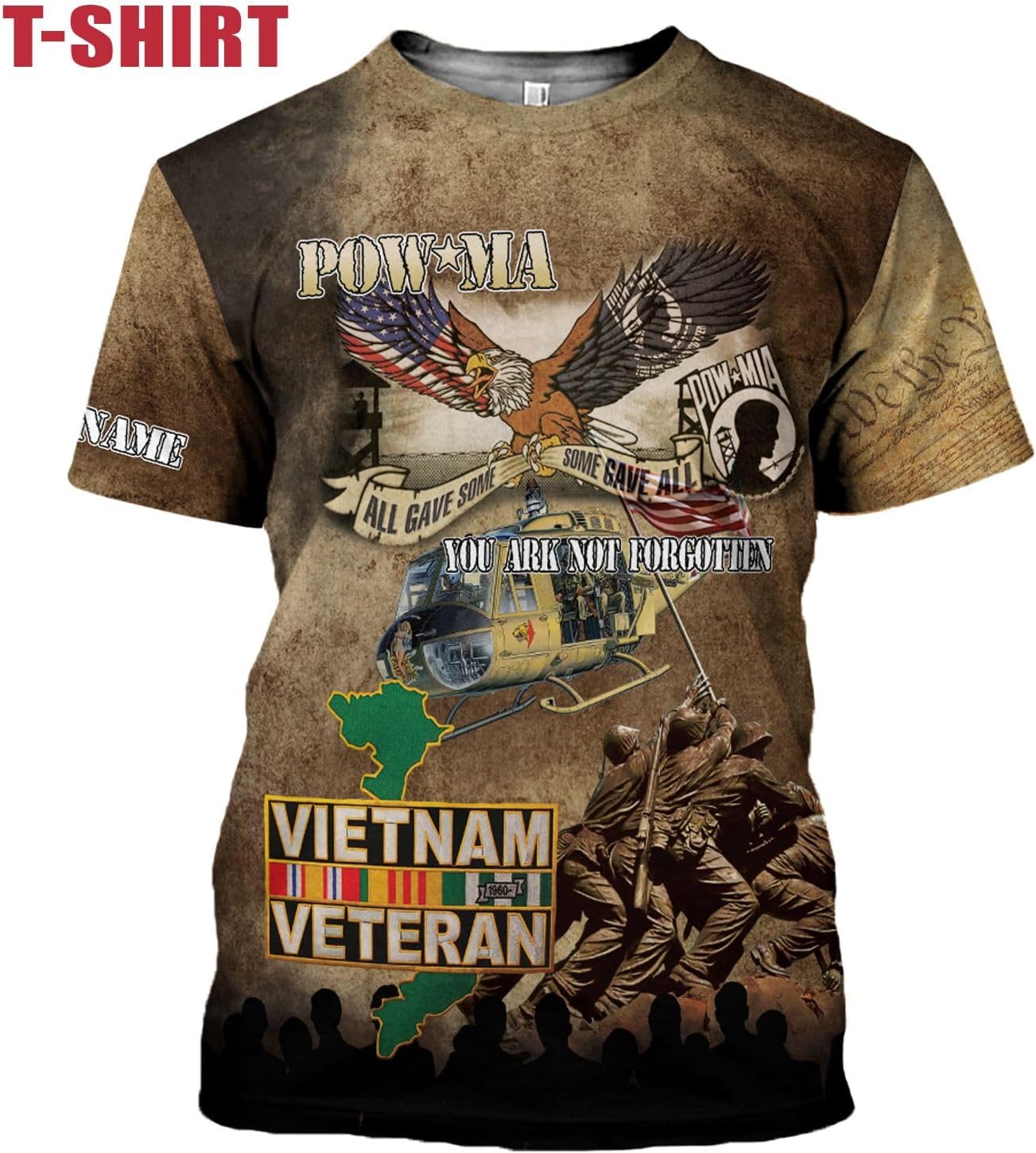 Ligthuy Personalized Name Vietnam Veteran Shirts 3D, Veterans Shirts for Men and Women, Veteran's Shirt Vietnam Veteran S-5XL