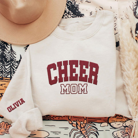 Personalized Embroidered Cheer Mom Sweatshirt Custom Proud Cheerleader Mom Embroidery Sweatshirt Gift for Cheerleader Mother (Cotton, CM 3), Small-5X-Large