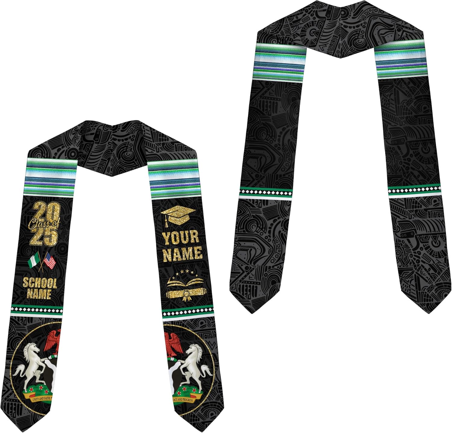 Pretyprints Custom Nigerian Graduation Sash, Nigeria Graduation Stole Customize, Nigerian American Flag Graduation Sash 2025