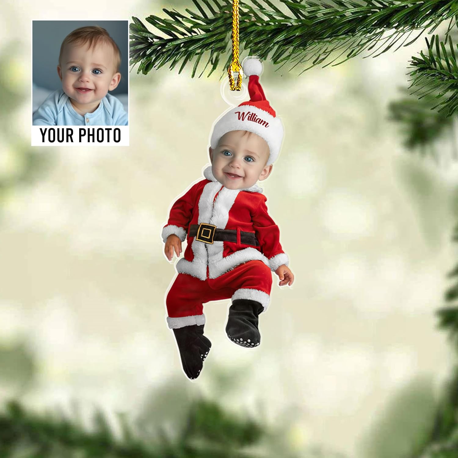 Personalized Baby Picture Ornament, Custom Baby with Dinosaur Christmas Ornament Baby Photo Ornament, Baby Face Christmas Ornaments Gift Baby First Christmas Photo Ornament Baby 1st Ornaments (BB1)