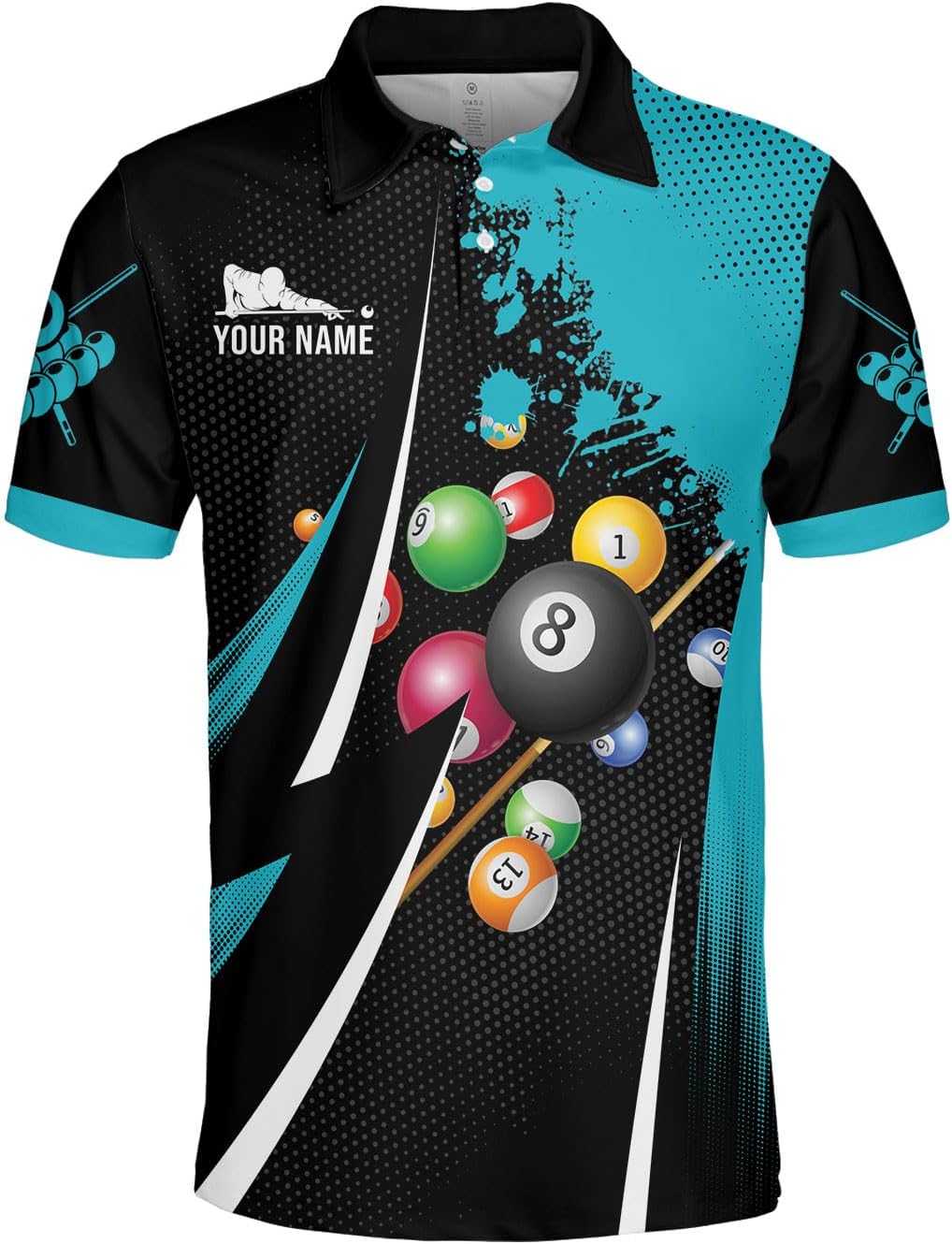 MoonArt Personalized Billiard Polo Shirts, Billiards Shirts for Men, Pool Shirts, 3D Billiards 8 Ball Pool, Billiard Team