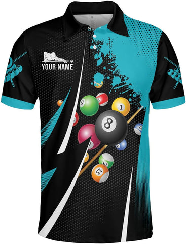 MoonArt Personalized Billiard Polo Shirts, Billiards Shirts for Men, Pool Shirts, 3D Billiards 8 Ball Pool, Billiard Team