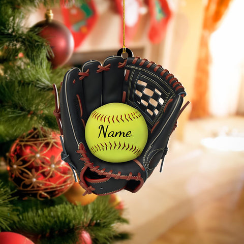 Personalized Softball Ornament Custom Name & Number Ornaments 2024 for Girl Coach Softball, Softball Gloves Ornament Custom, Softbal Ornament, Softball Ornament Softball Lover (Style 4)