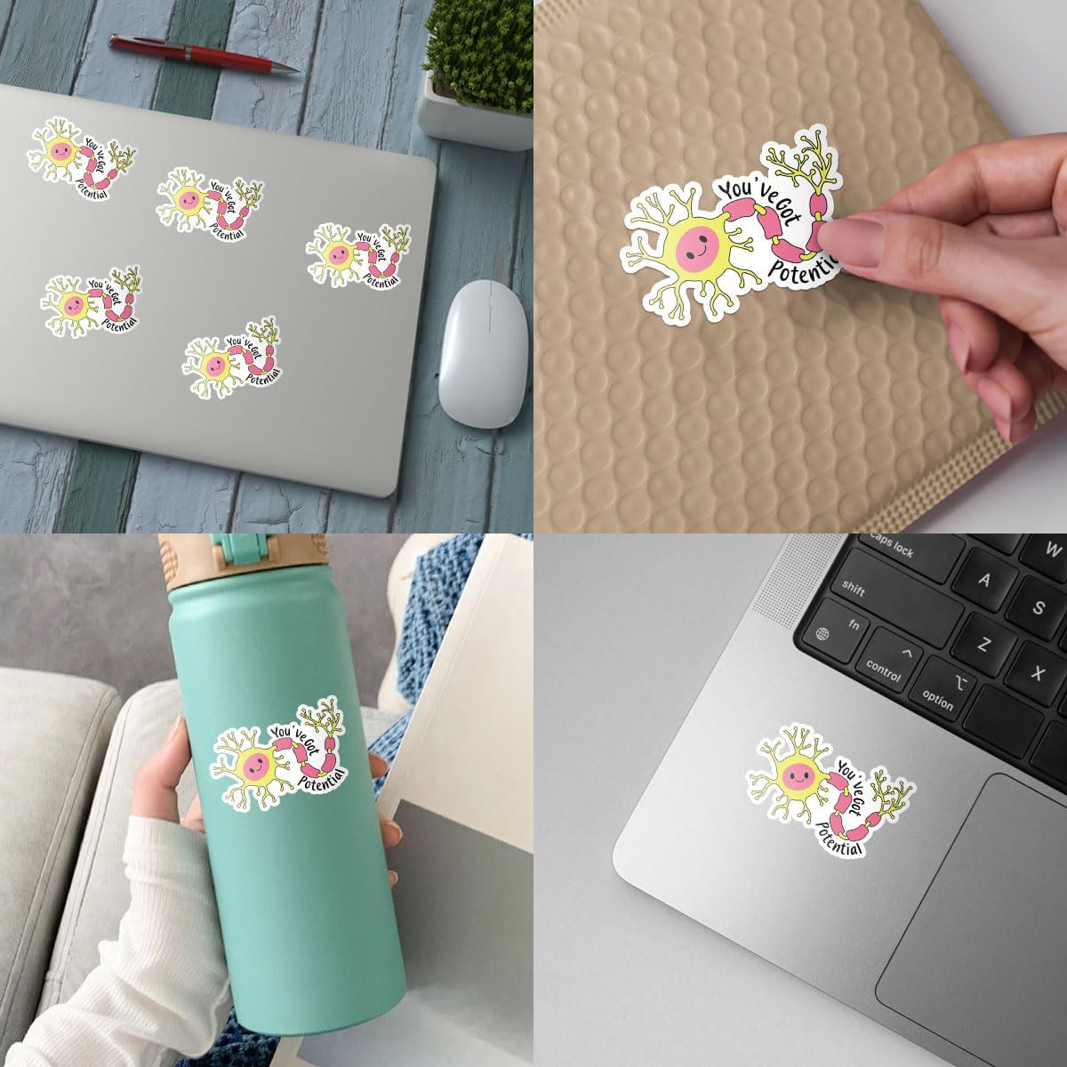 3 Pcs You've Got Potential Sticker, Neuroscience Stickers, Neuroscience Brain Sticker, Funny Medical Stickers Nurse Cute Neuron Sticker for Water Bottle Tumbler Phone Case Laptop 3"x3"