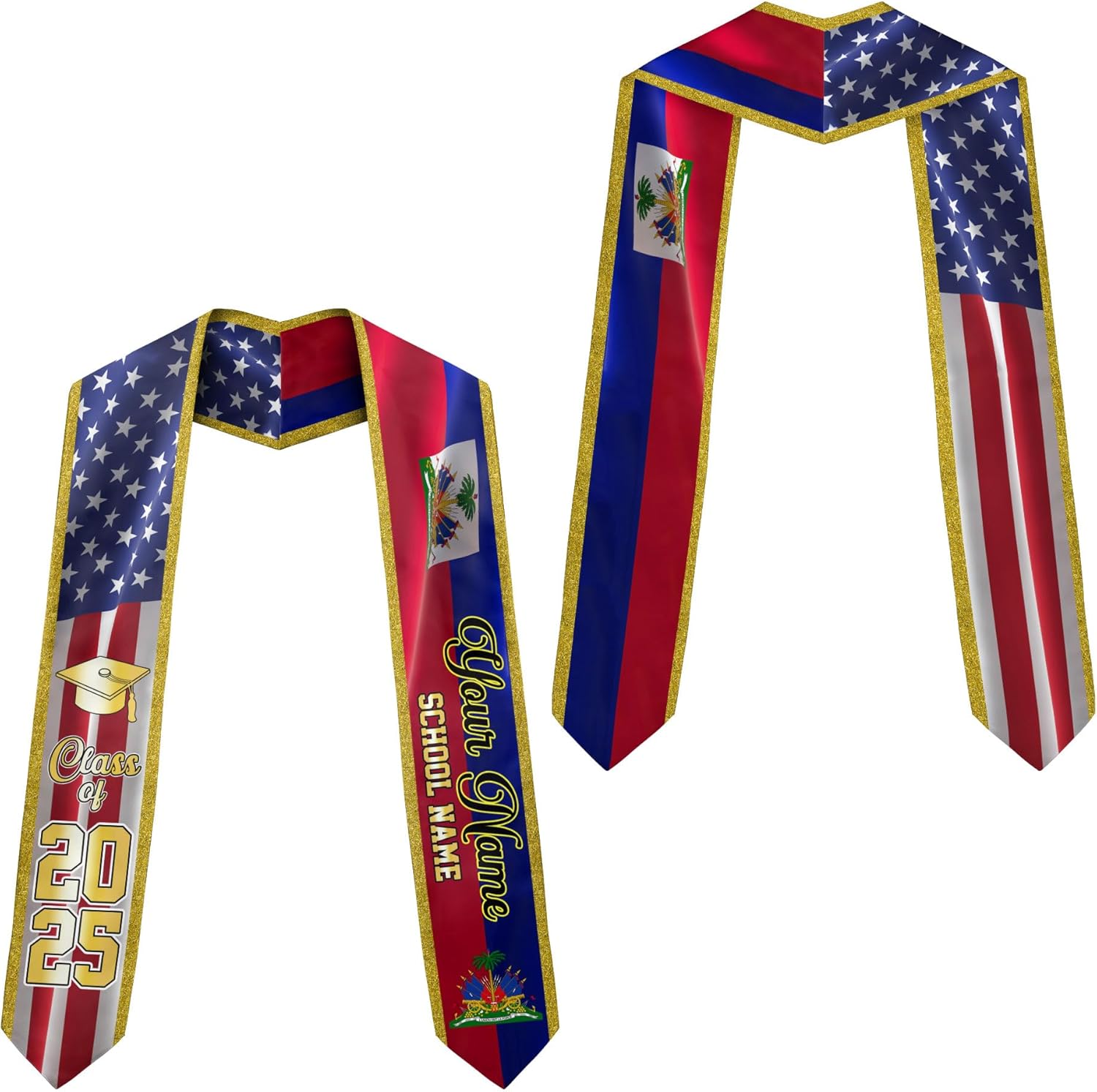 Pretyprints Haitians Graduation Sash, Haiti Graduation Stole Custom, Personalized Haitians American Flag Graduation Sash 2025