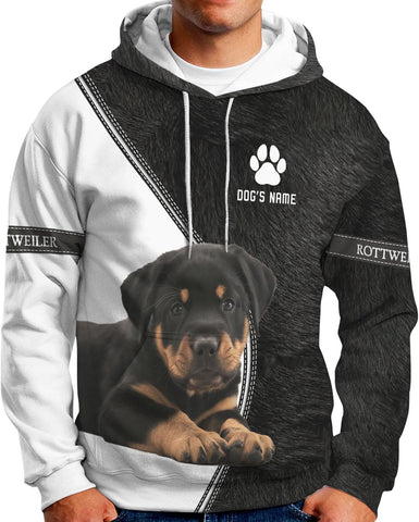 Personalized Rottweiler Dog 3D Hoodie, Custom Name Rottweiler Dog 3D T-Shirt, Sweatshirt, Hoodie Zip for Women, Mens