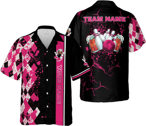 Pretyprints Custom Bowling Hawaiian Shirt 3D Men Women Personalized Button Down Short Sleeve Team Gifts Lover