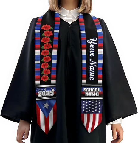 Personalized Puerto Rican Graduation Stole, Puerto Rican Graduation Sash 2025, Puerto Rico Graduation Sash