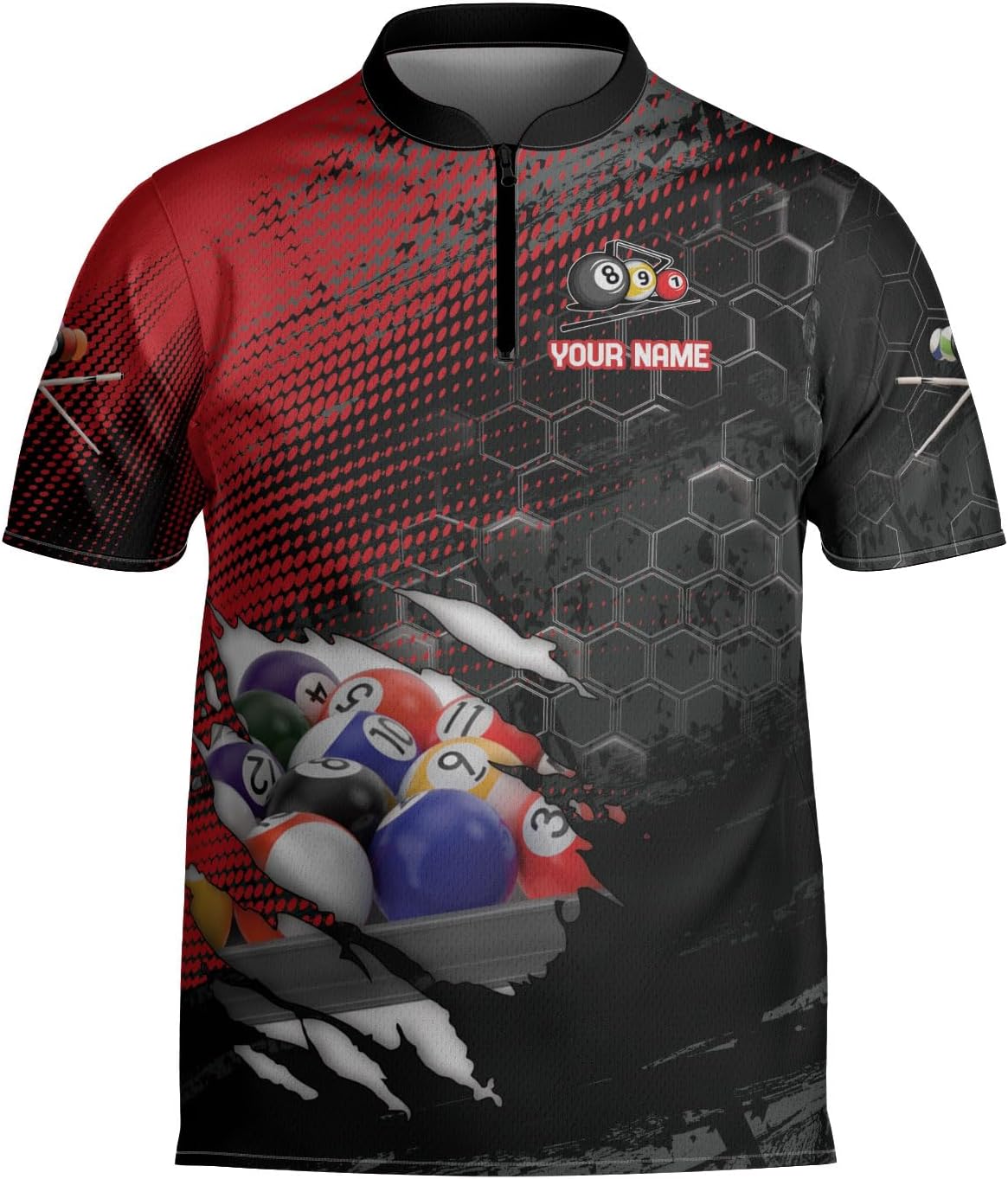 Custom Billiard Jersey Shirts Men 3D Personalized Team Billiards Bowling Jersey 8 Ball Pool Colorful Quarter Zip Shirt Gifts