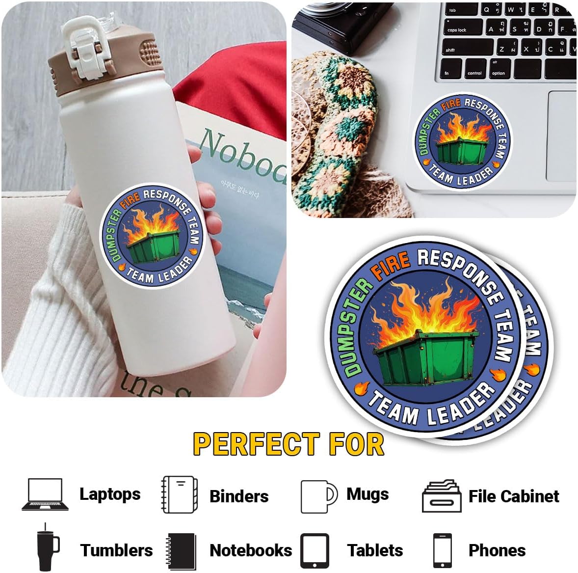 3 Pcs Dumpster Fire Response Team Team Leader, Dumpster Fire Sticker, This is Fine Sticker, Everything's Fine Dumpster Fire - Vinyl Decal for Water Bottles Laptop 3 Inches (Team Leader)