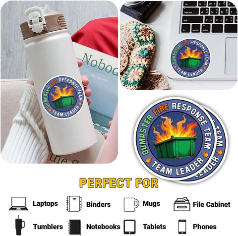 3 Pcs Dumpster Fire Response Team Team Leader, Dumpster Fire Sticker, This is Fine Sticker, Everything's Fine Dumpster Fire - Vinyl Decal for Water Bottles Laptop 3 Inches (Team Leader)