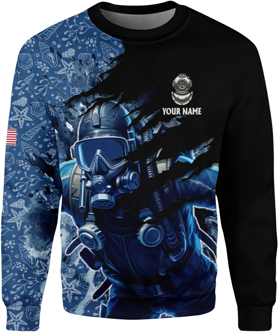 Custom Name Scuba Shirt, Scuba Shirts Mens American Flag Scuba Diving Scuba Shirt Scuba Diver Snorkeling T-Shirt Scuba Gifts (Polyester, SD10)