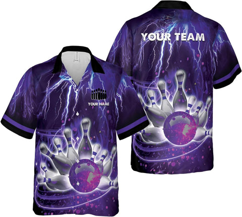 Rivelus Personalized Name Bowling Hawaii Shirts for Men and Women 3D, Bowling Shirts for Team Bowling, Bowling Shirts Gift