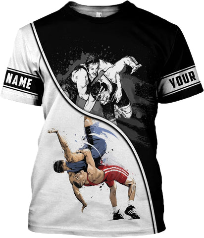 MAPrints Personalized Name Wrestling Shirt 3D All Over Print, Wrestle T-Shirt, Funny Free Hug Wrestling T-Shirt for Men S-5XL