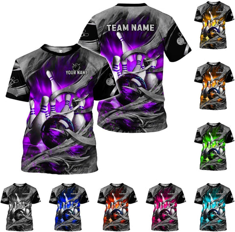 Rivelus Personalized Name Bowling Shirts for Men and Women 3D, Bowling Shirts for Team Bowling, Bowling Shirts Gift