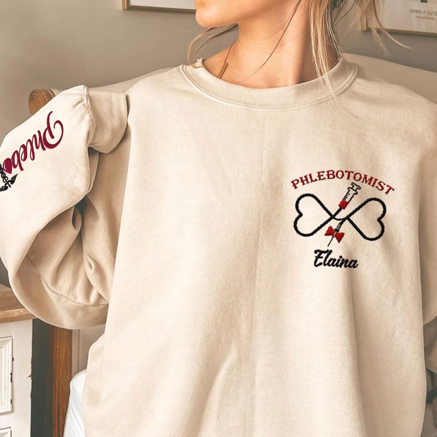 Custom Phlebotomist Sweatshirt Medical Sweater Phlebotomy Tech Shirt Syringe Needle Blood Gift New Technician Veins